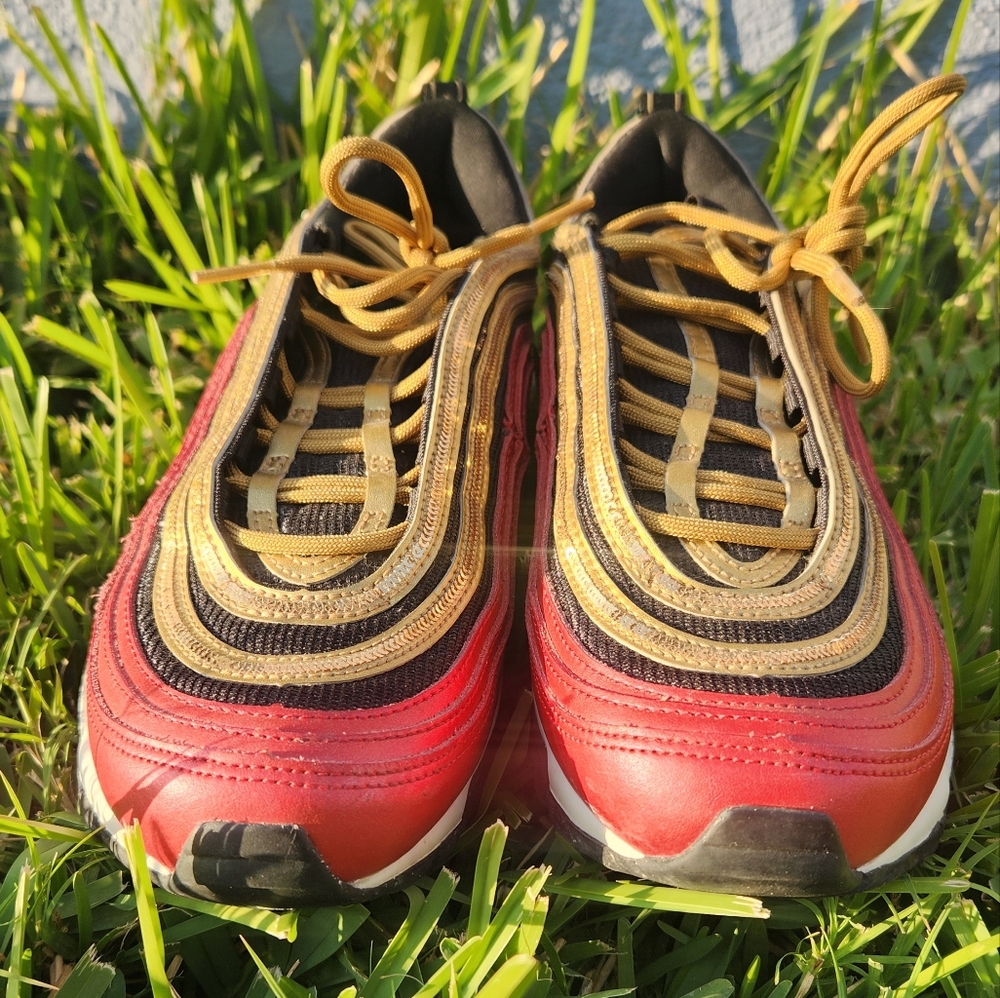 Nike Air Max 97 Sequin Red Metallic Gold Womens Size 9